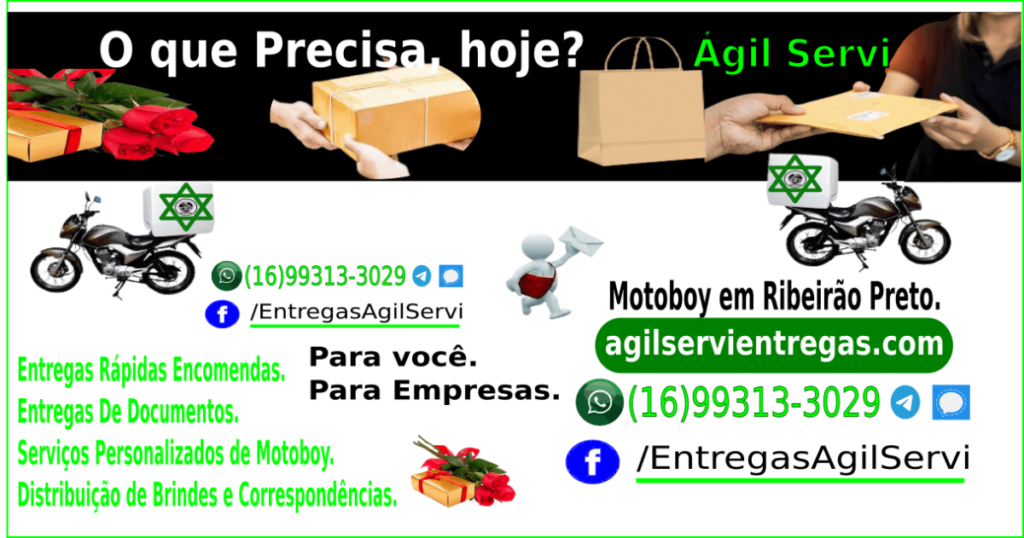 Agilservi entregas com Motoboy em Ribeirão Preto para você cliente avulso e para sua empresa, entregamos documentos, entregas de encomendas produtos e mercadorias.