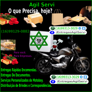 Entregas rápidas Agilservi motoboy empresa de entregas e serviços personalizados com motoboy aqui em Ribeirão Preto. Atendemos clientes avulsos, empresas e outros a combinar.